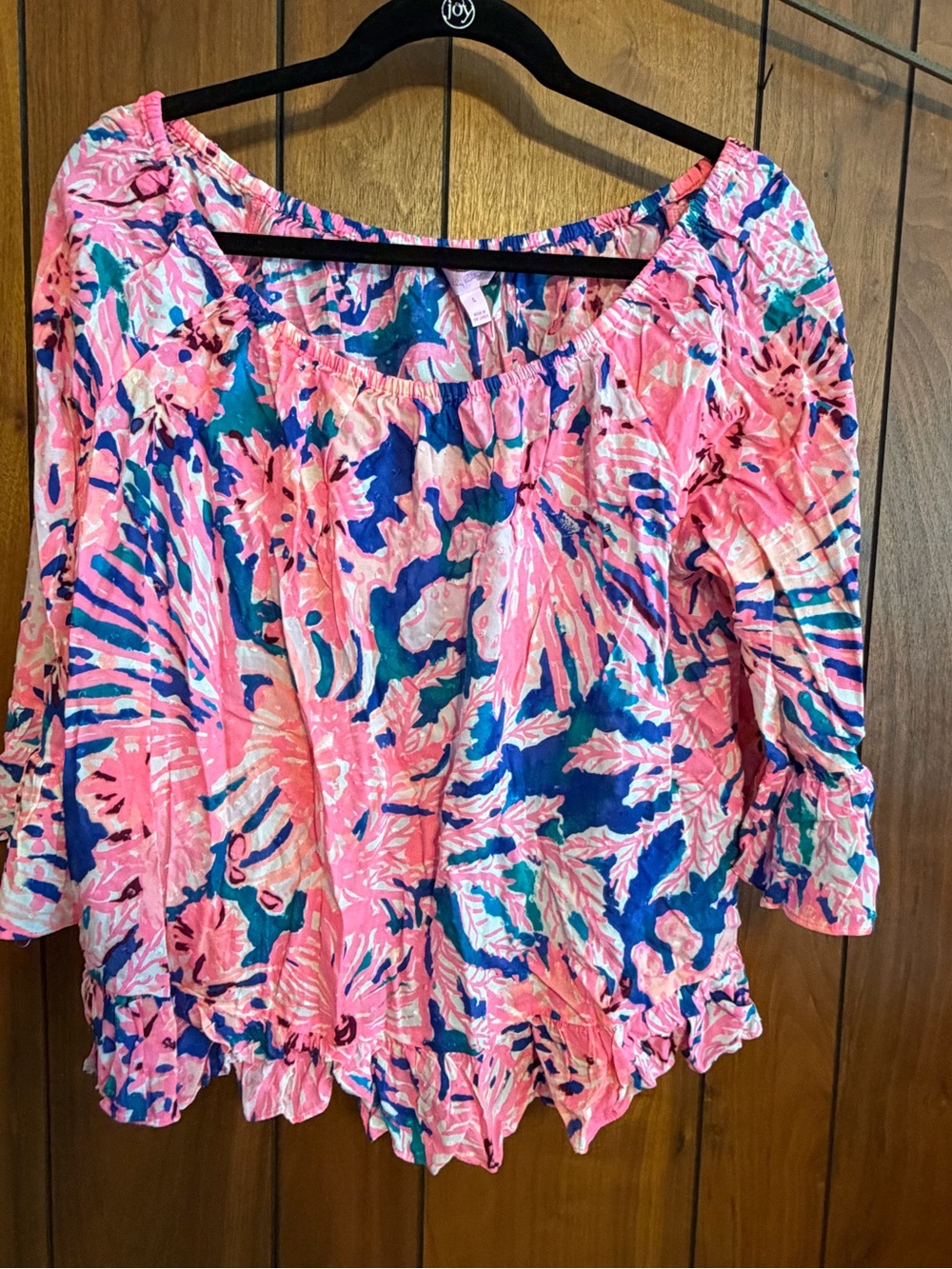 Lilly Pulitzer Pink and Blue Floral Off-Shoulder Top